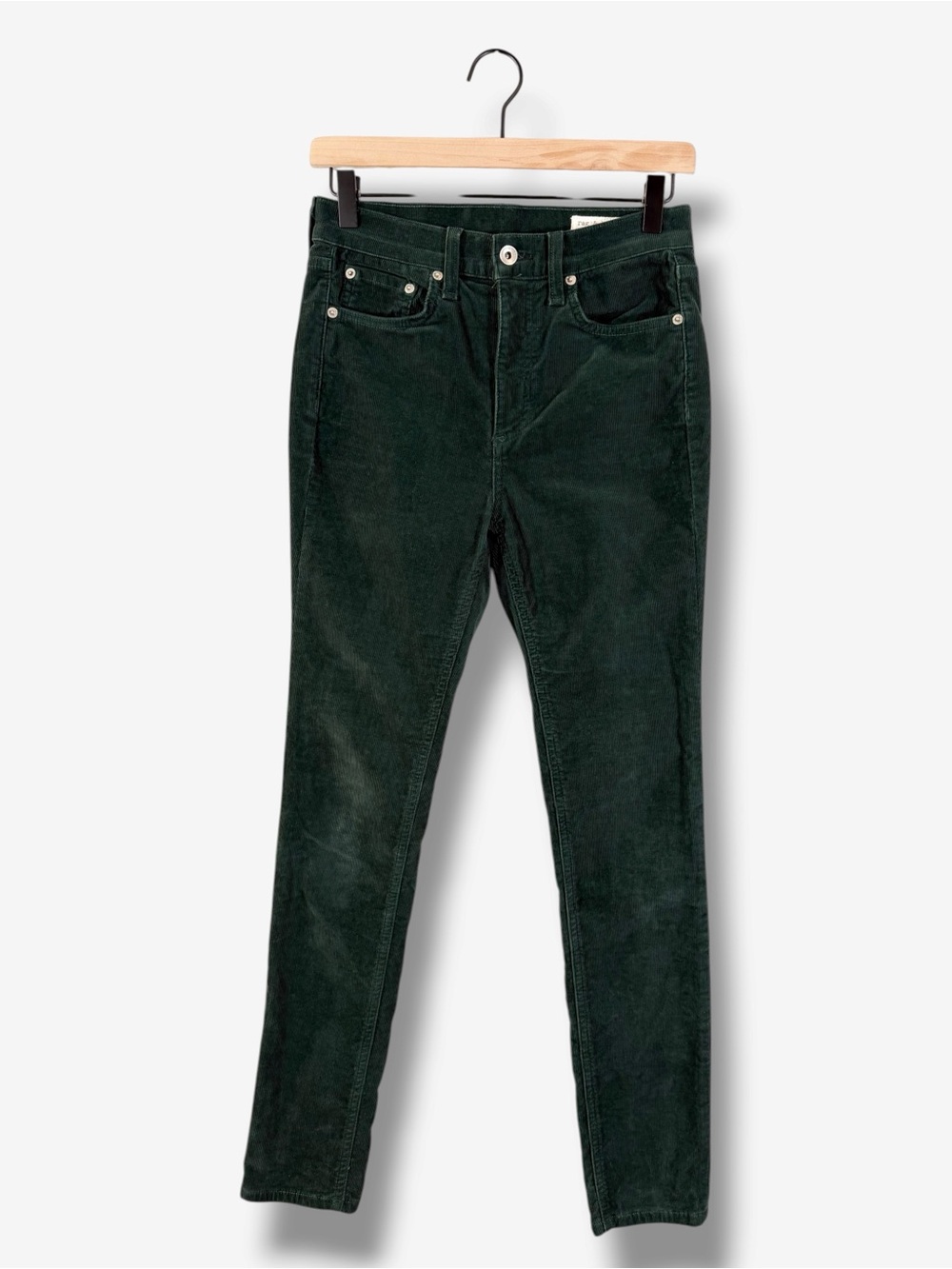 Rag & Bone Green Corduroy High Rise Skinny Jeans Size 27 Dark Forest Stretch